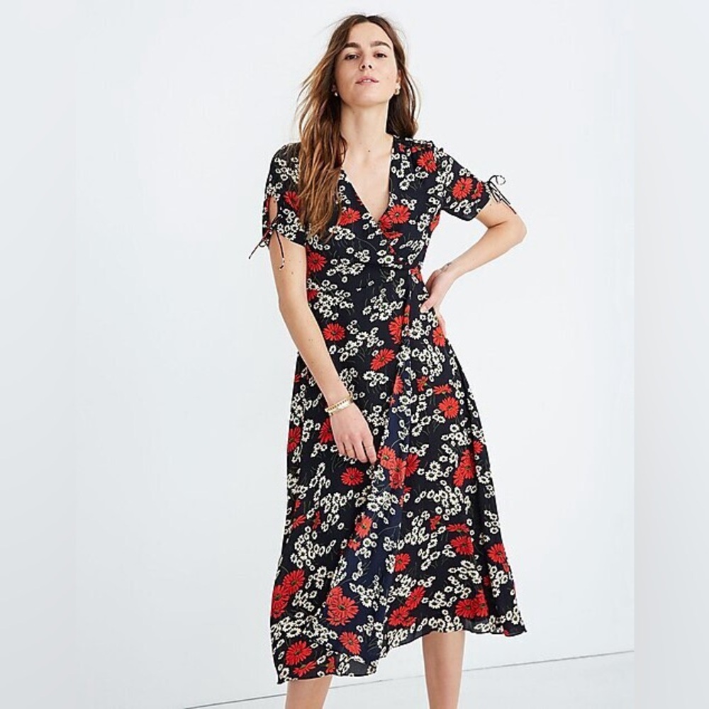 Madewell Peekaboo-Sleeve Midi Dress in the‎ Hillside Daisies floral print size 0